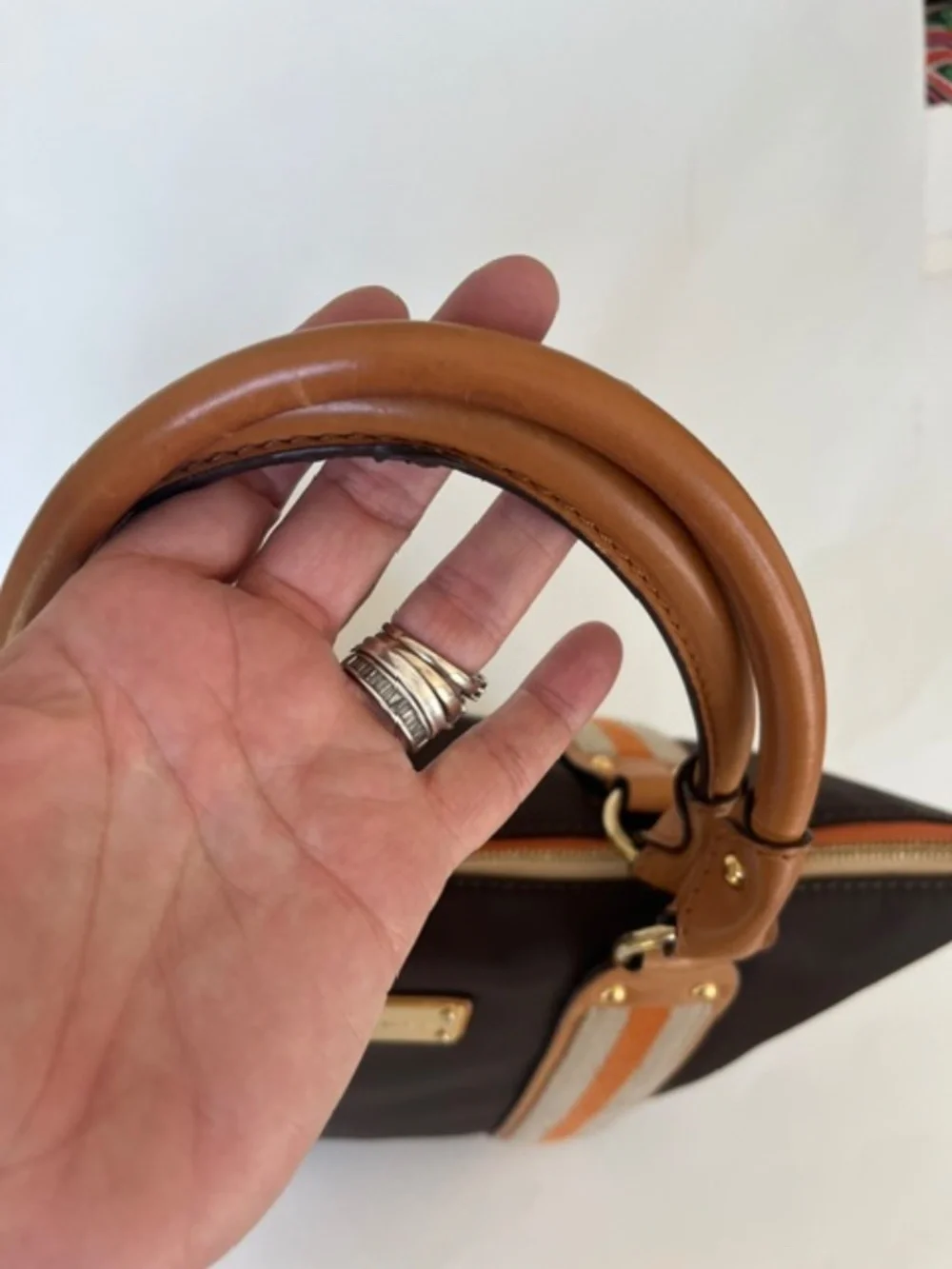 MICHAEL KORS Brown Orange Beige Hand Bag With Leather Handles - Picture 6 of 11